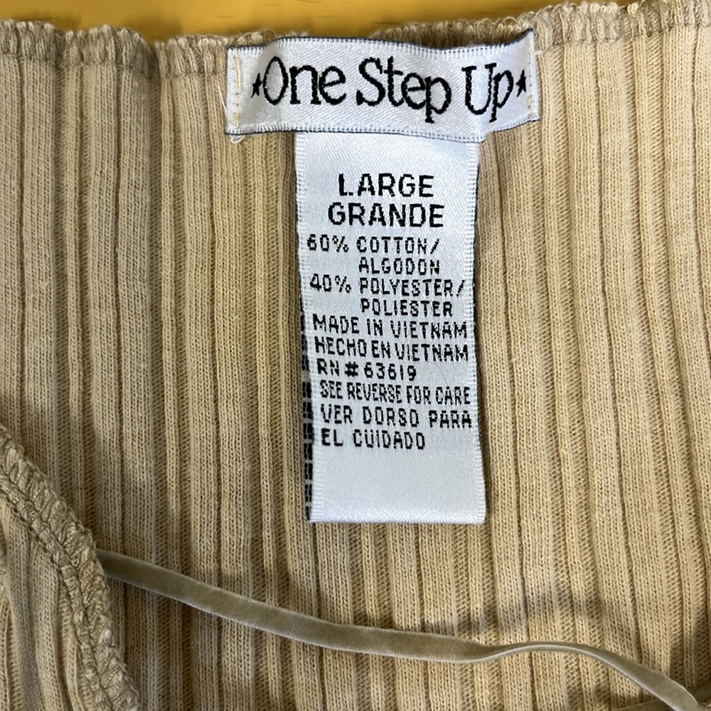 One Step Up Beige Lace-Up Ribbed Top - Picture 4 of 4